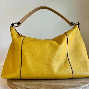 Yellow Peddled Genuine Leather Dimoni Made in Spain Shoulder Slouchy Bag Large